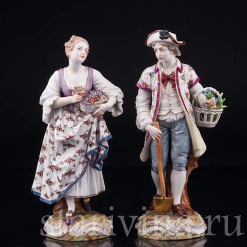 Садовники, пара с цветами, Dressel, Kister & Co, Германия, 1903-04 гг