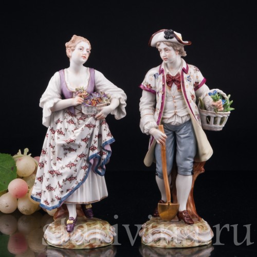 Садовники, пара с цветами, Dressel, Kister & Co, Германия, 1903-04 гг