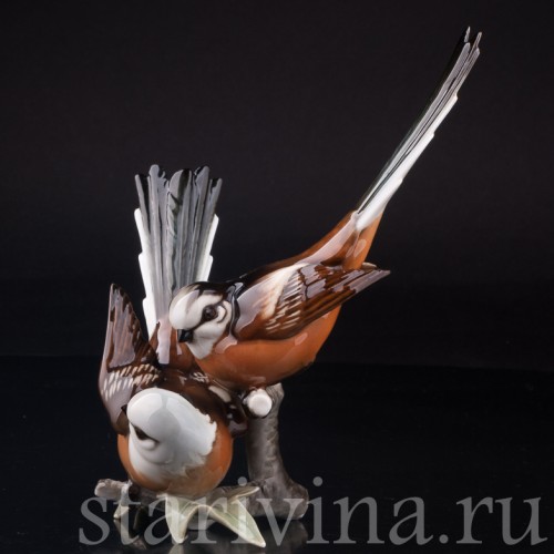 Статуэтка птиц из фарфора Длиннохвостые синицы, Hutschenreuther, Германия, вт. пол. 20 в.