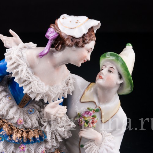 "Душевный разговор", Коломбина и Арлекин, кружевная, Volkstedt, Германия, до 1935 г