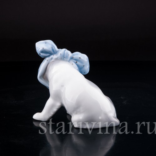 Старинная фарфорвая статуэтка Собака с перевязанным зубом, Heubach, Германия, 1882-1915 гг.