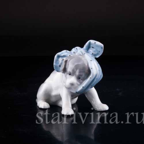 Старинная фарфорвая статуэтка Собака с перевязанным зубом, Heubach, Германия, 1882-1915 гг.