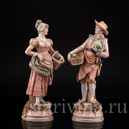 Старинная статуэтка из фарфора С рынка, пара, Royal Dux, Чехия, нач. 20 в.
