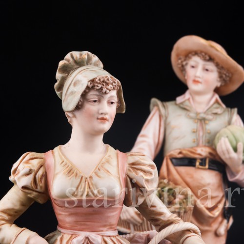 Старинная статуэтка из фарфора С рынка, пара, Royal Dux, Чехия, нач. 20 в.