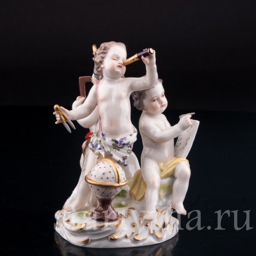 Антикварная фарфоровая композиция Астрономия, три путти, аллегория науки, Meissen, Германия, кон. 19 - нач. 20 вв.