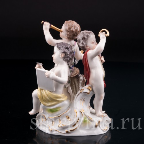 Антикварная фарфоровая композиция Астрономия, три путти, аллегория науки, Meissen, Германия, кон. 19 - нач. 20 вв.