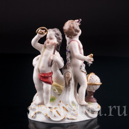 Антикварная фарфоровая композиция Астрономия, три путти, аллегория науки, Meissen, Германия, кон. 19 - нач. 20 вв.