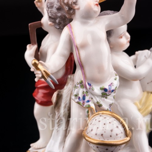 Антикварная фарфоровая композиция Астрономия, три путти, аллегория науки, Meissen, Германия, кон. 19 - нач. 20 вв.