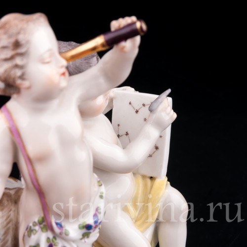 Антикварная фарфоровая композиция Астрономия, три путти, аллегория науки, Meissen, Германия, кон. 19 - нач. 20 вв.