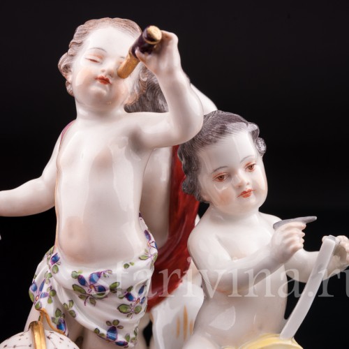 Антикварная фарфоровая композиция Астрономия, три путти, аллегория науки, Meissen, Германия, кон. 19 - нач. 20 вв.