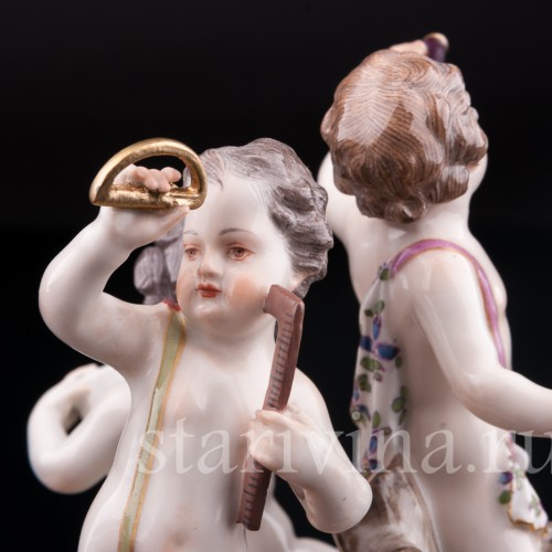 Антикварная фарфоровая композиция Астрономия, три путти, аллегория науки, Meissen, Германия, кон. 19 - нач. 20 вв.