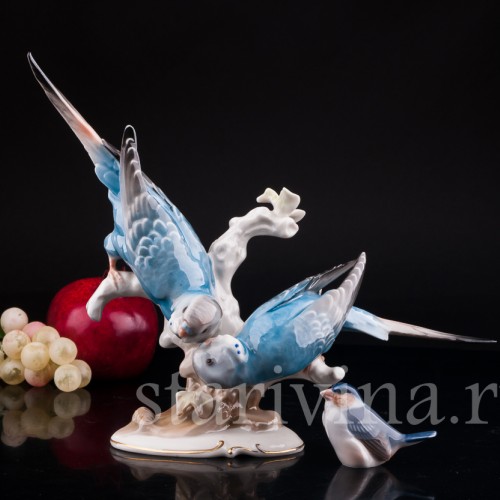 Фарфоровая статуэтка птиц Волнистые попугаи, Hutschenreuther, Германия, 1970 гг.