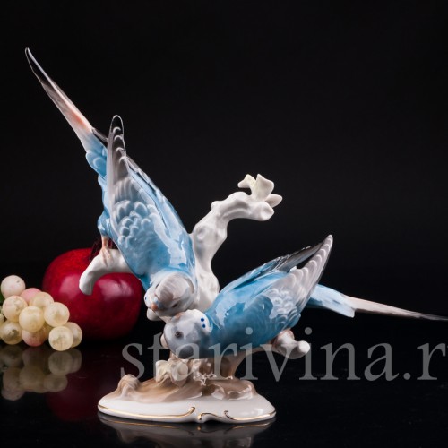 Фарфоровая статуэтка птиц Волнистые попугаи, Hutschenreuther, Германия, 1970 гг.