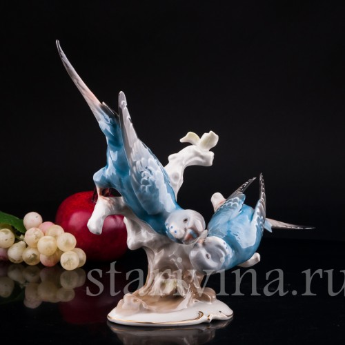 Фарфоровая статуэтка птиц Волнистые попугаи, Hutschenreuther, Германия, 1970 гг.