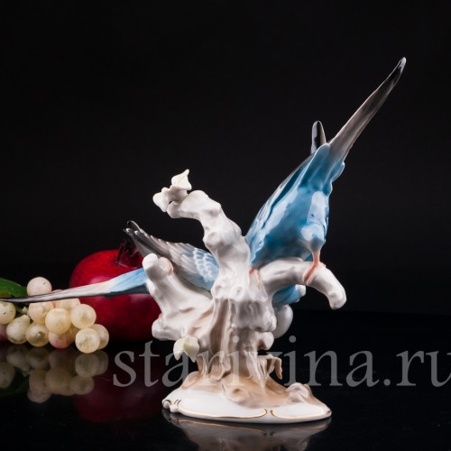 Фарфоровая статуэтка птиц Волнистые попугаи, Hutschenreuther, Германия, 1970 гг.