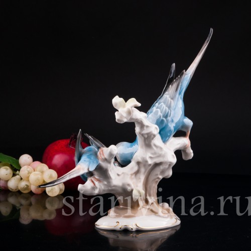 Фарфоровая статуэтка птиц Волнистые попугаи, Hutschenreuther, Германия, 1970 гг.