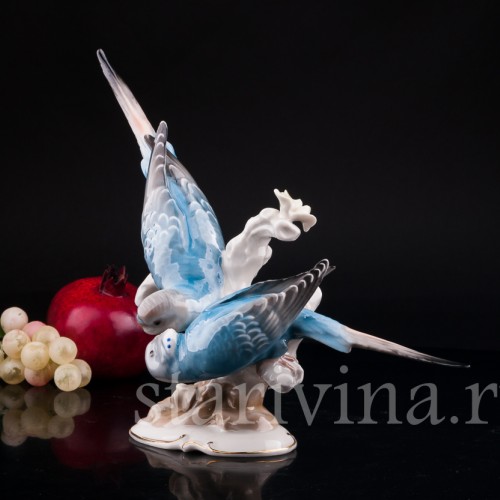 Фарфоровая статуэтка птиц Волнистые попугаи, Hutschenreuther, Германия, 1970 гг.