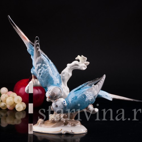 Фарфоровая статуэтка птиц Волнистые попугаи, Hutschenreuther, Германия, 1970 гг.