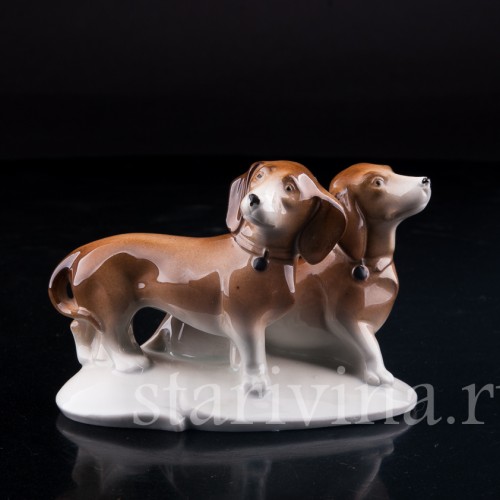 Фарфорвая статуэтка собак Две таксы, Wagner & Apel, Германия, 1951-74 гг.