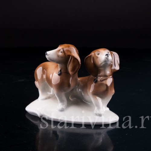 Фарфорвая статуэтка собак Две таксы, Wagner & Apel, Германия, 1951-74 гг.