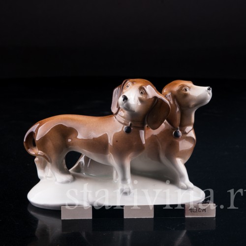 Фарфорвая статуэтка собак Две таксы, Wagner & Apel, Германия, 1951-74 гг.