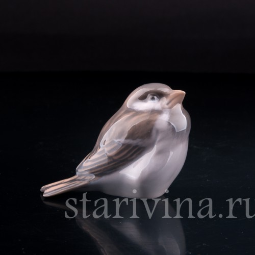 Статуэтка птицы из фарфора Воробей, миниатюра, Royal Copenhagen, Дания, 1967 г.