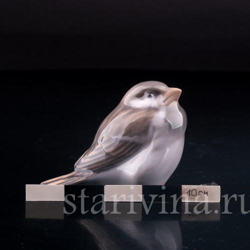 Статуэтка птицы из фарфора Воробей, миниатюра, Royal Copenhagen, Дания, 1967 г.