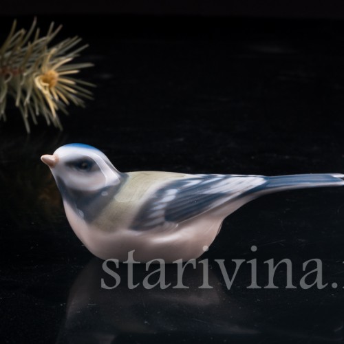 Статуэтка птицы из фарфора Лазоревка, Royal Copenhagen, Дания, 1955 г.