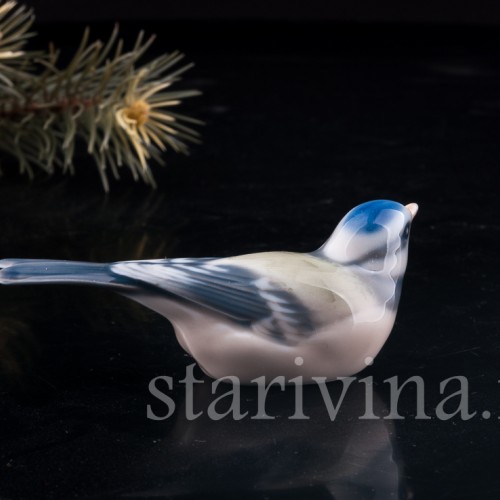 Статуэтка птицы из фарфора Лазоревка, Royal Copenhagen, Дания, 1955 г.