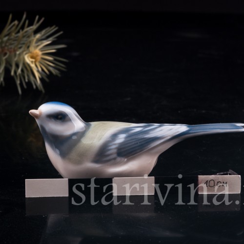 Статуэтка птицы из фарфора Лазоревка, Royal Copenhagen, Дания, 1955 г.