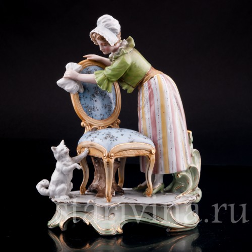 Горничная с кошкой, Volkstedt, Германия, кон. 19 в