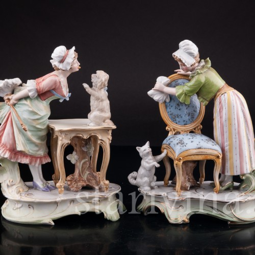 Горничная с кошкой, Volkstedt, Германия, кон. 19 в