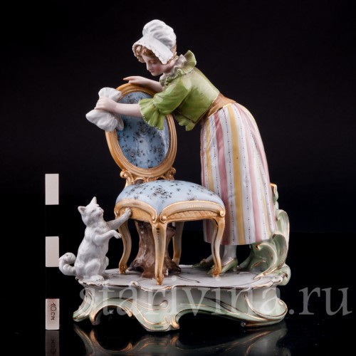 Горничная с кошкой, Volkstedt, Германия, кон. 19 в