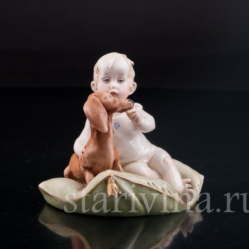 Малыш с таксой, Capodimonte, Италия, сер. 20 в
