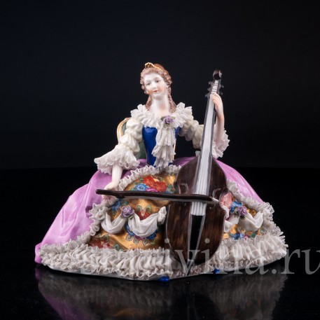 Фарфоровая статуэтка Дама с виолончелью, кружевная, Дрезден, Германия, нач. 20 в