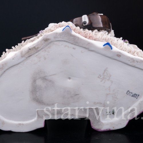 Фарфоровая статуэтка Дама с виолончелью, кружевная, Дрезден, Германия, нач. 20 в