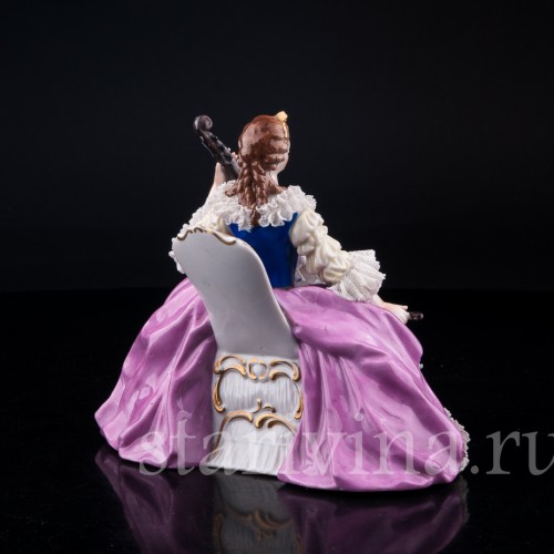 Фарфоровая статуэтка Дама с виолончелью, кружевная, Дрезден, Германия, нач. 20 в