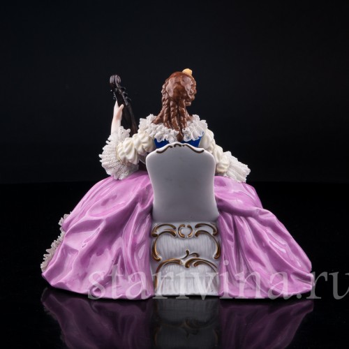 Фарфоровая статуэтка Дама с виолончелью, кружевная, Дрезден, Германия, нач. 20 в