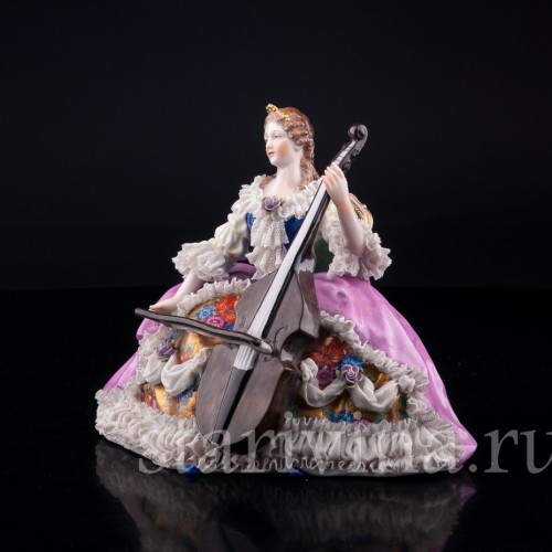 Фарфоровая статуэтка Дама с виолончелью, кружевная, Дрезден, Германия, нач. 20 в