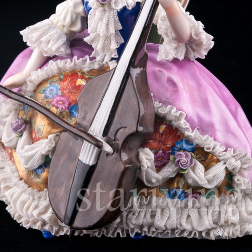 Фарфоровая статуэтка Дама с виолончелью, кружевная, Дрезден, Германия, нач. 20 в