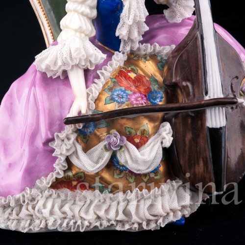 Фарфоровая статуэтка Дама с виолончелью, кружевная, Дрезден, Германия, нач. 20 в