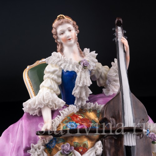 Фарфоровая статуэтка Дама с виолончелью, кружевная, Дрезден, Германия, нач. 20 в