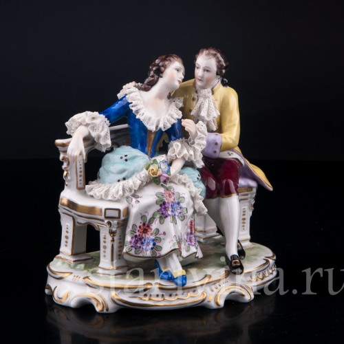 Пара на скамейке, кружевная, Volkstedt, Германия, вт. пол. 20 в