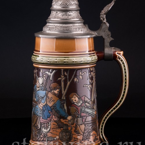 Старинная пивная кружка Ландскнехты, 1/2 л, Villeroy & Boch, Германия, 1894 г.