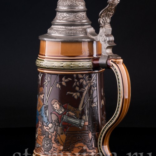 Старинная пивная кружка Ландскнехты, 1/2 л, Villeroy & Boch, Германия, 1894 г.