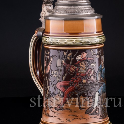 Старинная пивная кружка Ландскнехты, 1/2 л, Villeroy & Boch, Германия, 1894 г.