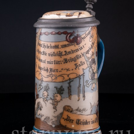 Старинная пивная кружка Выпивоха на Олимпе, 1/2 л, Villeroy & Boch, Германия, 1892 г.