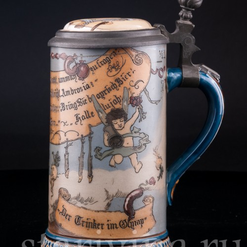 Старинная пивная кружка Выпивоха на Олимпе, 1/2 л, Villeroy & Boch, Германия, 1892 г.