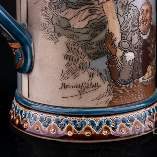 Старинная пивная кружка Выпивоха на Олимпе, 1/2 л, Villeroy & Boch, Германия, 1892 г.