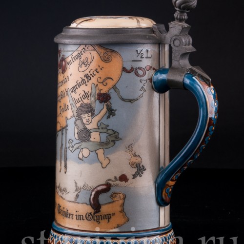 Старинная пивная кружка Выпивоха на Олимпе, 1/2 л, Villeroy & Boch, Германия, 1892 г.